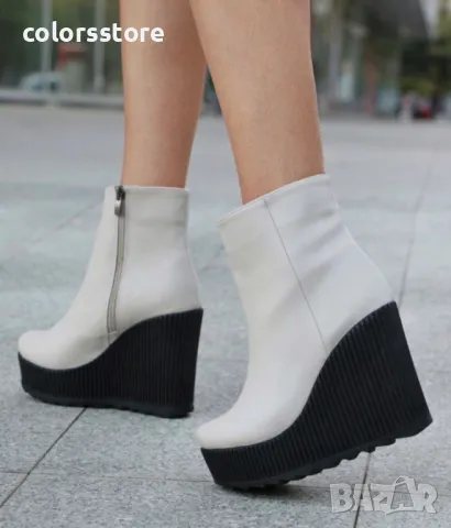 Боти на платформа - бежова кожа с черно ходило - BNP1, снимка 2 - Дамски боти - 39620616