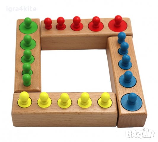 НАМАЛЕНИЯ ! Монтесори Дървени цветни цилиндри - теглилки с дръжки 4в1