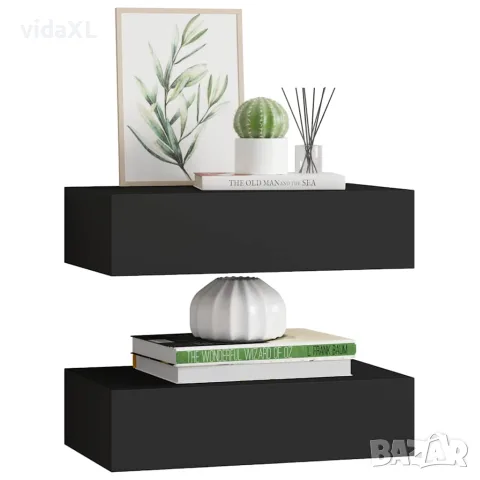 vidaXL Стенни рафтове с чекмеджета, 2 бр, черни, 40x23,5x10 см, МДФ, снимка 4 - Етажерки - 56146943