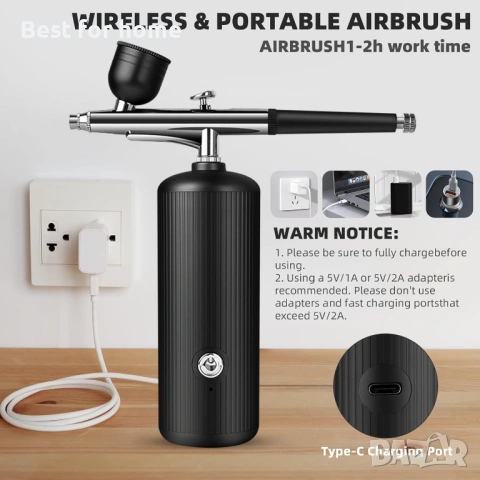 Комплект аерограф с компресор - акумулаторен преносим комплект аерограф с високо налягане, снимка 6 - Други - 54158422