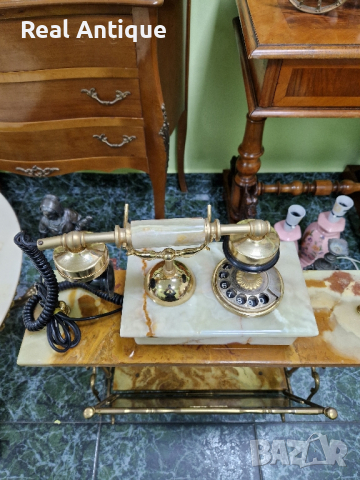 Уникален  рядък  антикварен колекционерски холандски телефон оникс позлатен бронз , снимка 5 - Антикварни и старинни предмети - 44550173