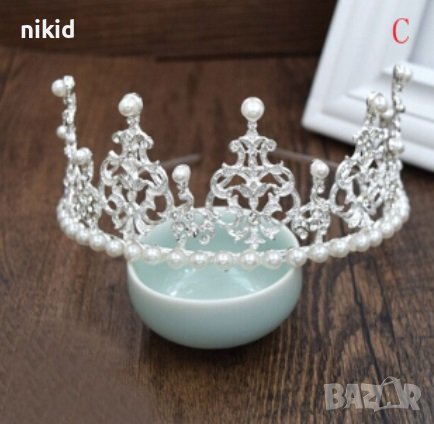 островърха Корона Тиара метална с перли за украса декор на торта парти, снимка 7 - Други - 29848334