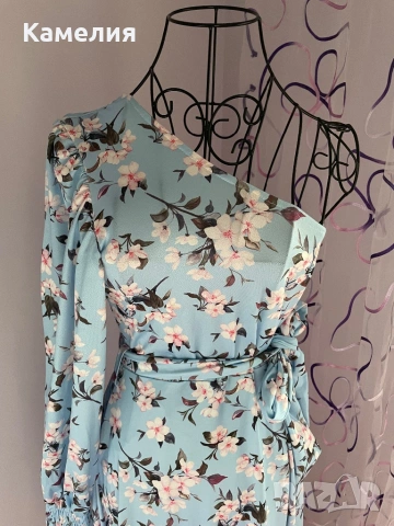 Рокля на цветя с един ръкав, снимка 3 - Рокли - 51220815