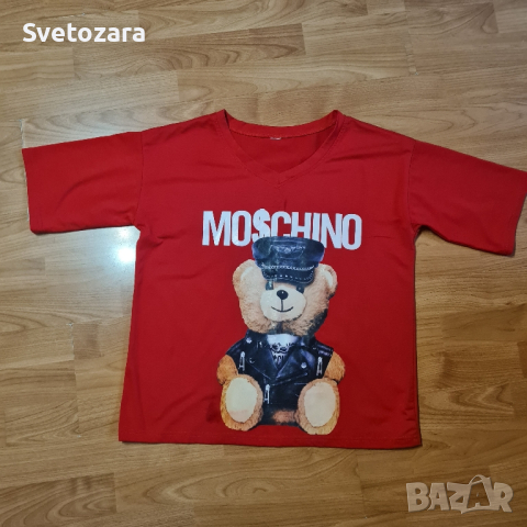 MOSCHINO червена тениска с мече , снимка 4 - Тениски - 44596425