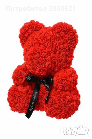 Червено Мече от рози с кутия, подходящо за подарък за любим човек, снимка 4 - Изкуствени цветя - 44254924