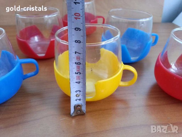 Ретро стъклени чаши за чай кафе стакани подстакани с чаши за чай кафе , снимка 4 - Антикварни и старинни предмети - 30366488