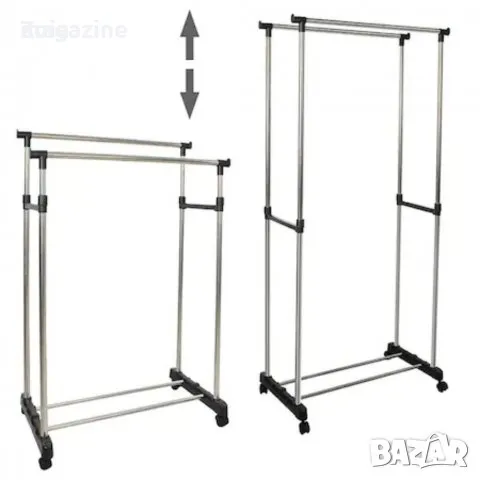 ДВОЕН Щендер за Дрехи/Функционална Двойна Закачалка на Колела, снимка 2 - Други стоки за дома - 47486796