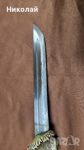 Огромен масивен ловен нож кания месинг и рог дръжка, снимка 5 - Ножове - 53175298