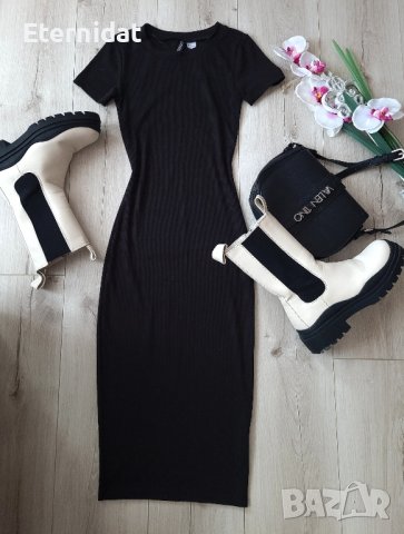 Черна рокля рипс по тялото H&M 