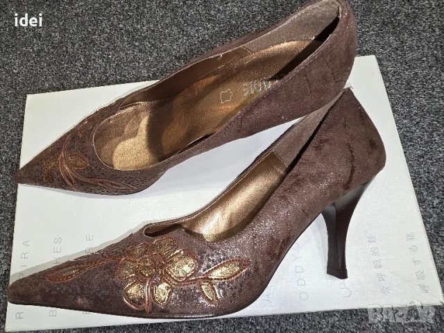 Дамски елегантни обувки на висок ток 40 номер големи кафяви, снимка 2 - Дамски обувки на ток - 47902530