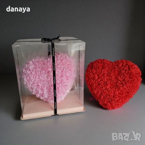 6383 Сърце от рози в подаръчна кутия, 27 см, снимка 2 - Декорация за дома - 53280771