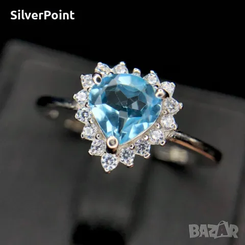 Сребърен пръстен с натурален син Топаз , снимка 1