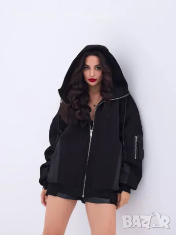 Дамско Черно Яке С Качулка Код A381