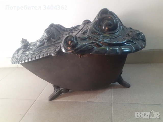 Голям стар бароков емайлиран мангал печка чугун, снимка 5 - Антикварни и старинни предмети - 50667038