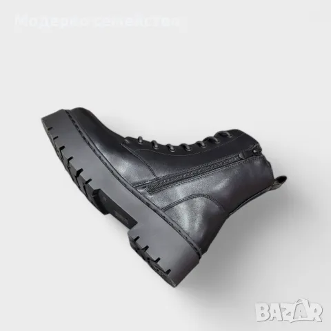 Дамски зимни боти в черно с цип и връзки , снимка 2 - Дамски боти - 47507685