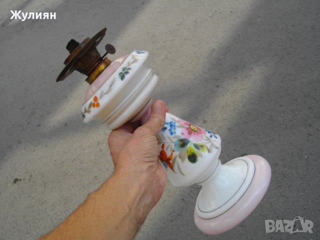  СТАРА РЪЧНО РИСУВАНА ГАЗЕНА ЛАМПА, снимка 7 - Антикварни и старинни предмети - 42203785