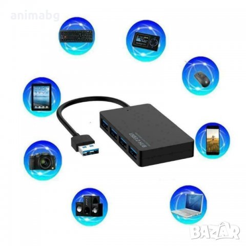 ANIMABG 4 Port USB Хъб 3.0 Hub 5Gbps Portable Compact, снимка 4 - Други - 32189145