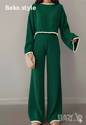 Дамски комплект фино плетиво налично в Бордо Зелено Сиво Бало, снимка 5 - Комплекти - 52507663