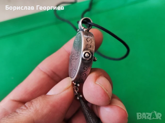 Стар сребърен медальон 925 с тюркоаз, снимка 6 - Колиета, медальони, синджири - 50816513