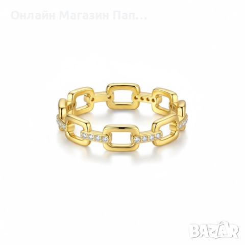 Сребърен пръстен от 925 стерлингово сребро със циркони – златист цвят, блестящ дизайн