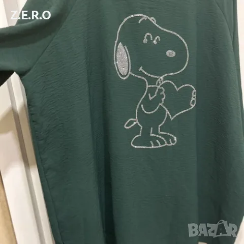 Макси oversize блуза туника със Снупи, тъмнозелена, снимка 3 - Туники - 56118889