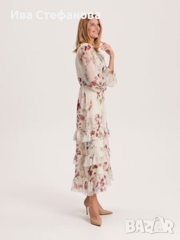 разкошна  нова дълга елегантна рокля  волани къдри Reaerved флорален нежен принт цветя, снимка 16 - Рокли - 42157211