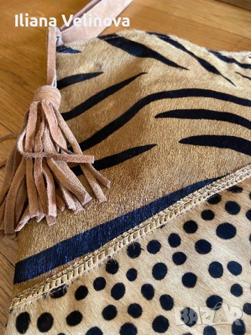 Тигров принт естествена кожа чанта, снимка 4 - Чанти - 42363560