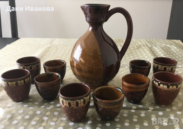 Керамичен комплект за ракия - кана и 10 чашки
