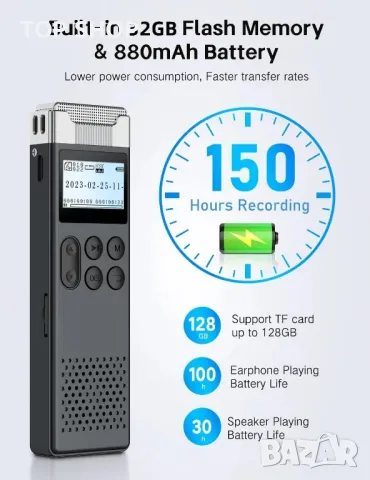 LIMENAMICS Цифров диктофон 32GB 3072Kbps Вградена флаш памет за запис на конференции лекции срещи, снимка 5 - Друга електроника - 48938485