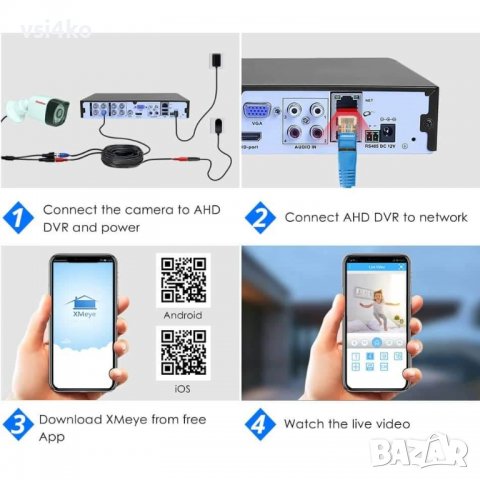 Видеонаблюдение с 8 HD камери и DVR, AHD, IR, снимка 5 - Комплекти за видеонаблюдение - 37648982