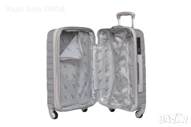 Куфар 55 х 37 х 23 см малък с махащи се колелца Син/ Сив, снимка 6 - Куфари - 51017475