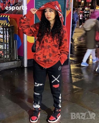 Casual Суичър Bape A Bathing Ape Purple Camo M L XL 2XL (блуза с качулка) 