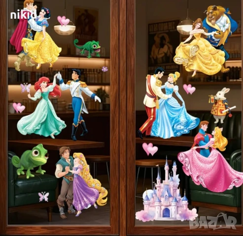 Дисни принцеси красавицата и звяра замък Рапунцел самозалепващ стикер лепенка за стена гардероб, снимка 3 - Други - 54034445