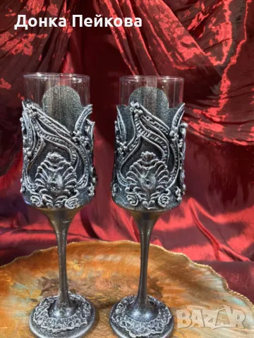 Чаши за вино в сребро, ръчна изработка, снимка 3 - Чаши - 48183823