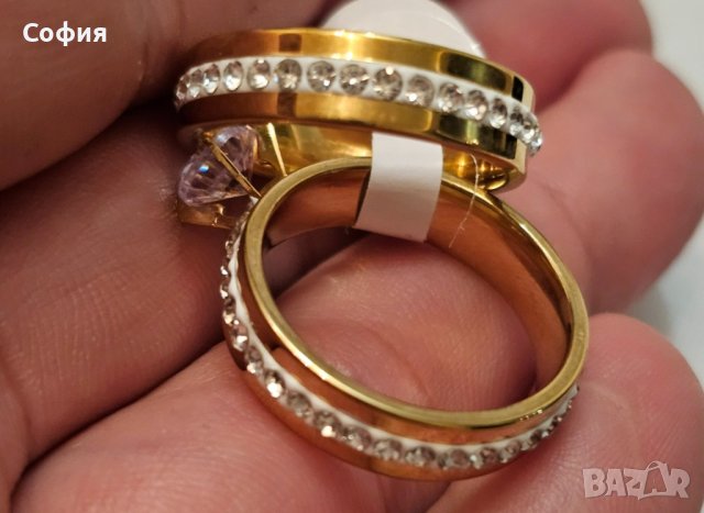 Стилен комплект от 2 броя пръстени с цирконии, снимка 7 - Пръстени - 44479669