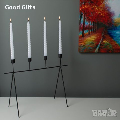 Висок метален свещник, 4 места за свещи