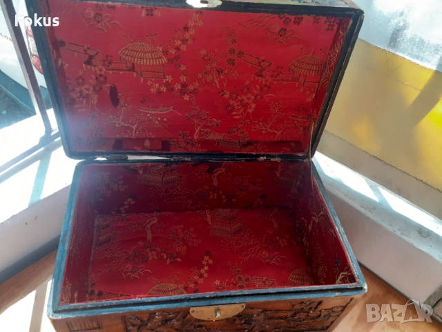 Стара дървена китайска кутия - дърворезба, снимка 4 - Антикварни и старинни предмети - 53275260