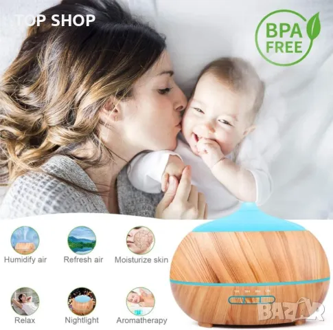 Аромадифузор за етерични масла: 500 мл, ултразвукова ароматерапия с дистанционно управление, снимка 6 - Настолни лампи - 48623927