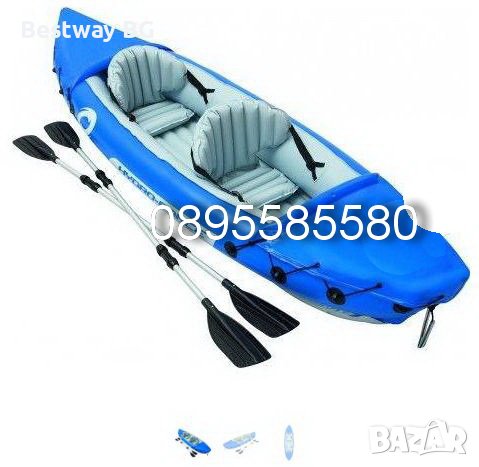  Надуваем двуместен каяк 65077 BESTWAY 321х88см с две гребла и помпа, снимка 2 - Водни спортове - 36677798