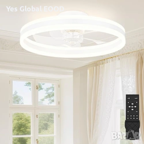 LED вентилатор с осветление 40см, дистанционно, тих