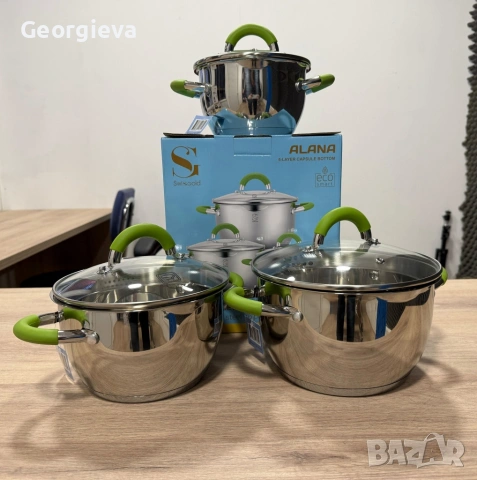 Комплект тенджери Swissgold Alana – 3 броя с капак от неръждаема стомана с 5-слойно капсулно дъно, снимка 5 - Съдове за готвене - 53295240