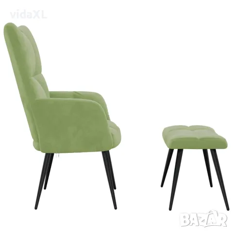 vidaXL Релаксиращ стол с табуретка, светлозелен, кадифе, снимка 4 - Столове - 56146938