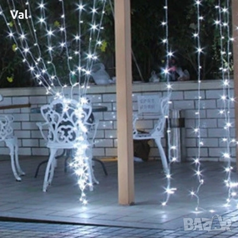 Коледна украса- LED светеща завеса, 300х60см цветове- жълт и многоцветен Дебел кабел, снимка 3 - Декорация за дома - 52503399