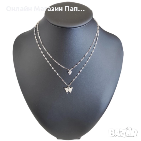 Комплект от 2 верижки с пеперудки с кристали – цинкова сплав