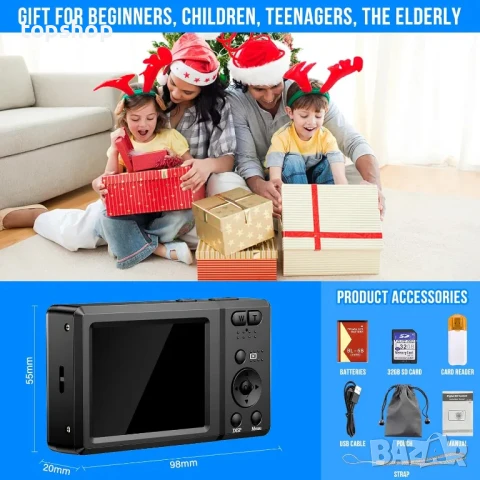 Цифров фотоапарат 56MP 4K HD Компактен с 32GB карта, 20X увеличение 2,7-инчов екран, Литива батерия, снимка 10 - Фотоапарати - 50503835