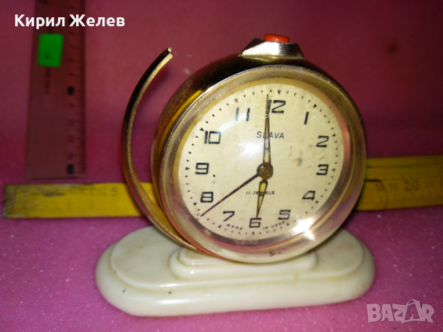 SLAVA MADE in USSR СЛАВА ГЛОБУС Стар РЯДЪК КОЛЕКЦИОНЕРСКИ РУСКИ БУДИЛНИК МЕХ. ЧАСОВНИК СССР 40894, снимка 7 - Антикварни и старинни предмети - 44545314