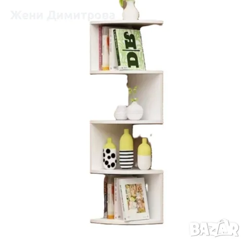 Ъглова етажерка за съхранение с 5 рафта бяла, снимка 5 - Етажерки - 55733004
