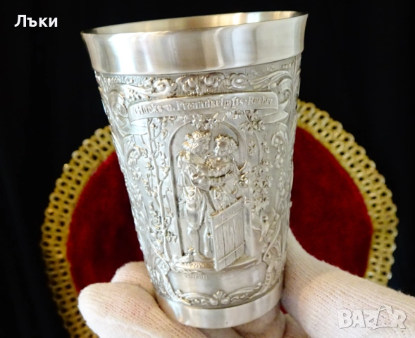 Калаена чаша за вино с Лъв,Фортуна,Влюбени. , снимка 6 - Антикварни и старинни предмети - 52216273