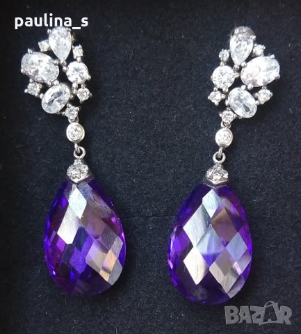Сребърни обеци с пурпурни Аметисти / проба 925 и житен клас, снимка 5 - Обеци - 29210664
