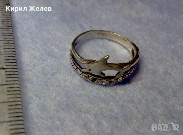 СТАР АЖУРЕН СРЕБЪРЕН ПРЪСТЕН с ДЕЛФИН СРЕБРО 925 ПРОБА с ЦИРКОНЧЕТА 50013, снимка 6 - Антикварни и старинни предмети - 50510681